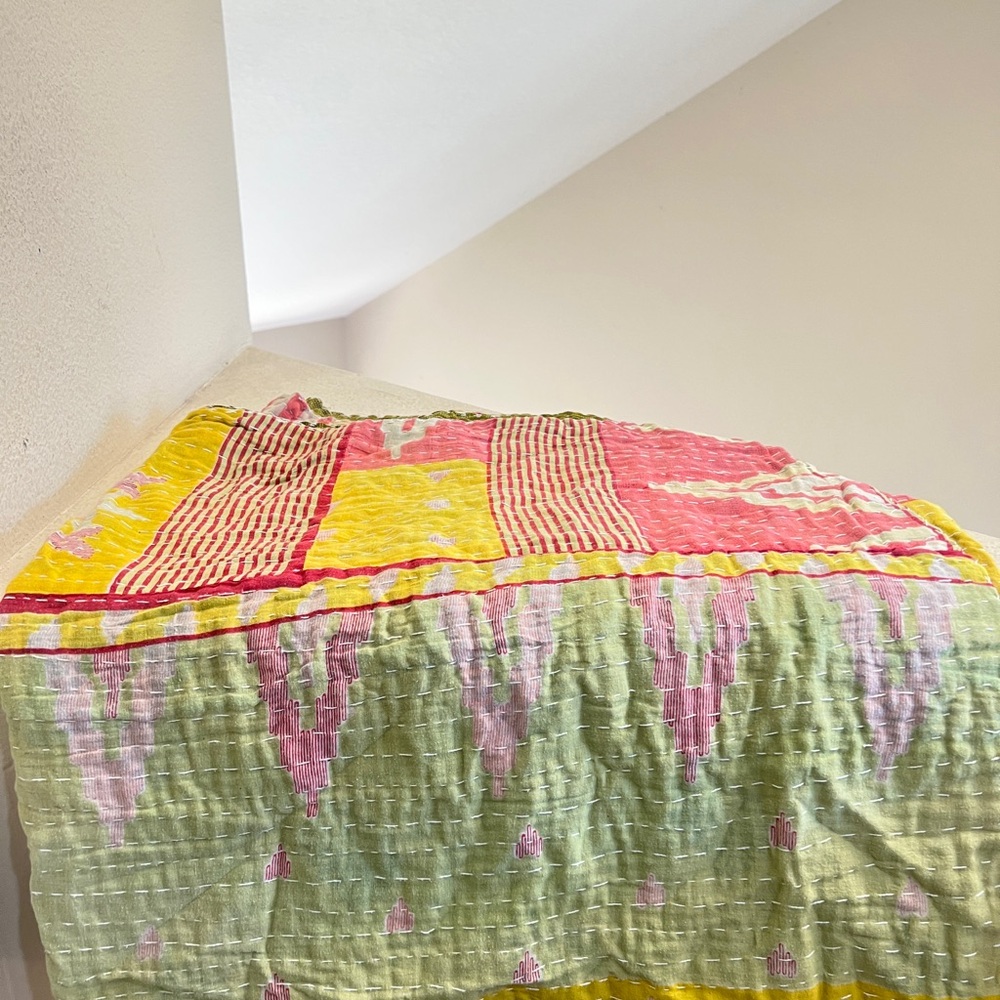 Vintage Kantha Quilt Throw Blanket  80x 47”‎ | Double Sided | Soft Cotton - Picture 4 of 12